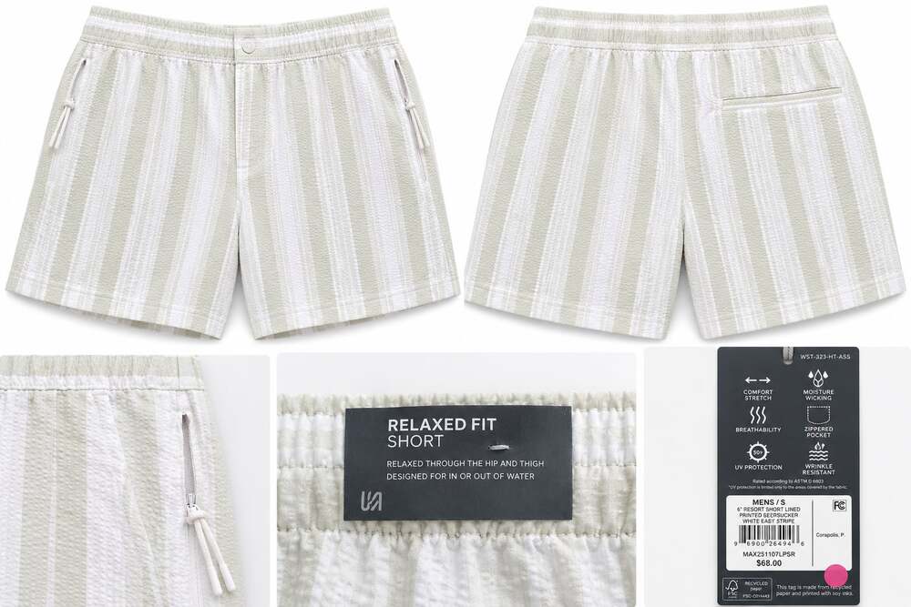 UA 6" Resort Short Printed Seersucker White Easy Stripe